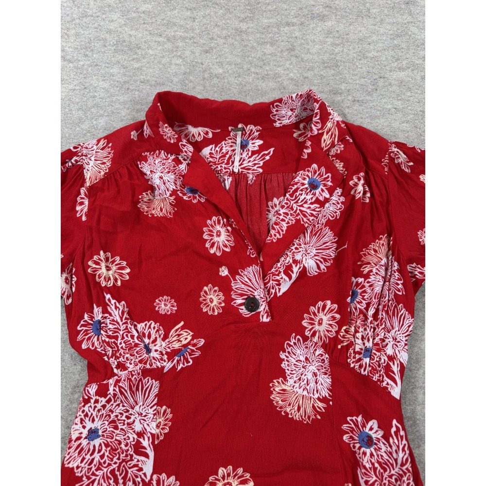 Free People Hawaii Mini Dress Womens M Viscose Floral Short Sleeve Smocked Waist - Picture 12 of 12
